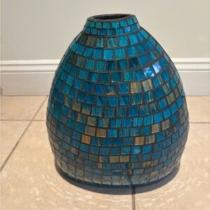Sparkling Blue and Gold Mosaic Vase